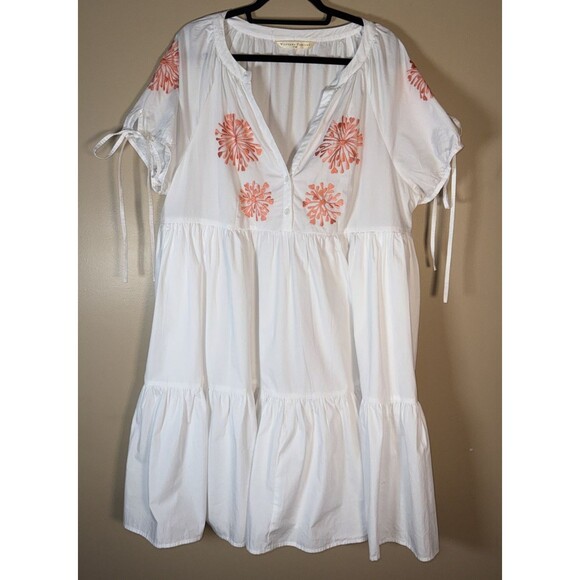 Wayward Fancies Dresses & Skirts - Wayward Fancies Eshakti Dress XL White Poplin Tiered Embroidered Tie Sleeve